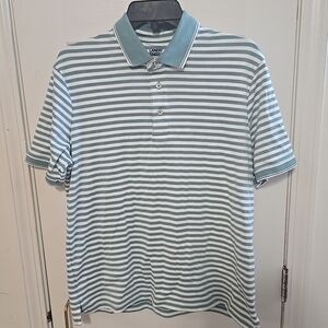 Lands End Men's Green And White Striped Polo Shirt Size M